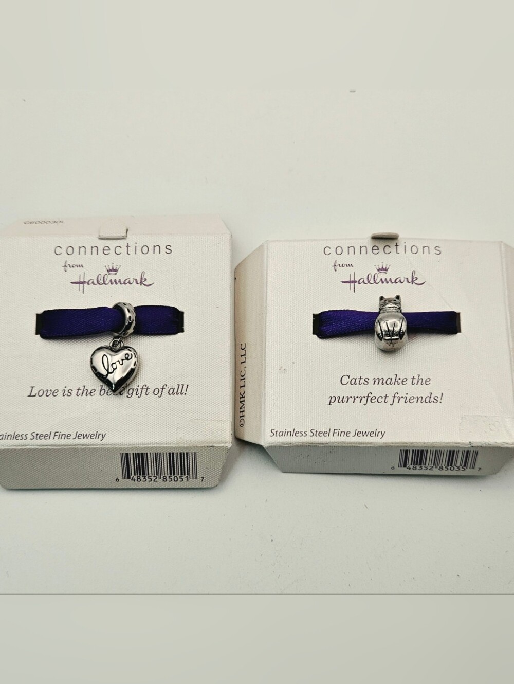Hallmark Connections Stainless Steel Charms Lot 2 Cat Kitten & Dangle Love Heart